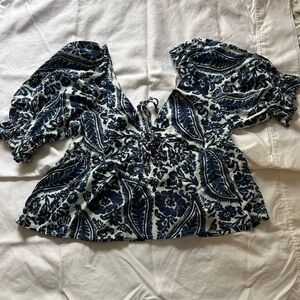 Floral Puff Sleeve Top - Blue